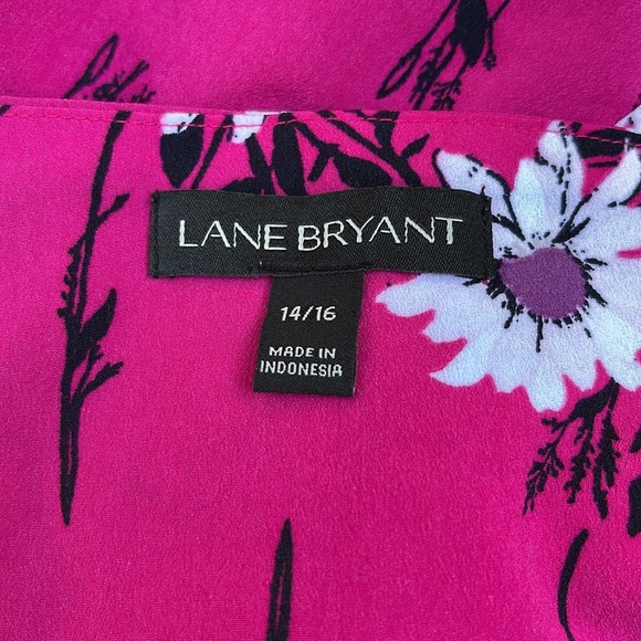 Lane Bryant Hot Pink Floral Flutter Bell Sleeve Blouse 14/16 - Picture 11 of 13